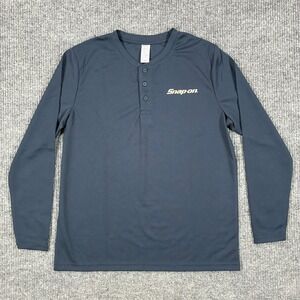 Snap-on Mens Large Gray Performance Henley Long Sleeve 3 Button Logo Shirt